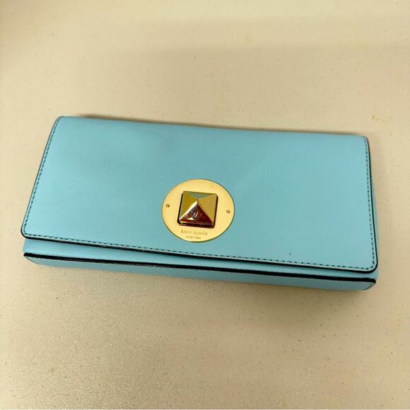 Kate Spade Mint Green Leather Square Clutch Handbag Purse Silver Hardware - Picture 2 of 13